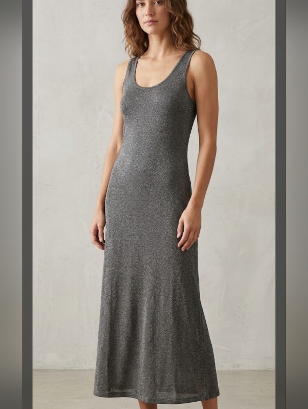 Silver Sleeveless Maxi Dress Size Med To Lg Soft, Stretchy Shimmers Vintage